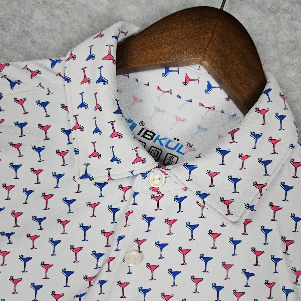 IBKUL Men's Medium Shaken Not Stirred Martini Glass Polo Shirt Golf Performance